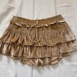 NEW Shug Large Gold Velvet Ruffle Tiered Mini Skirt Skort ~ Coquette Party